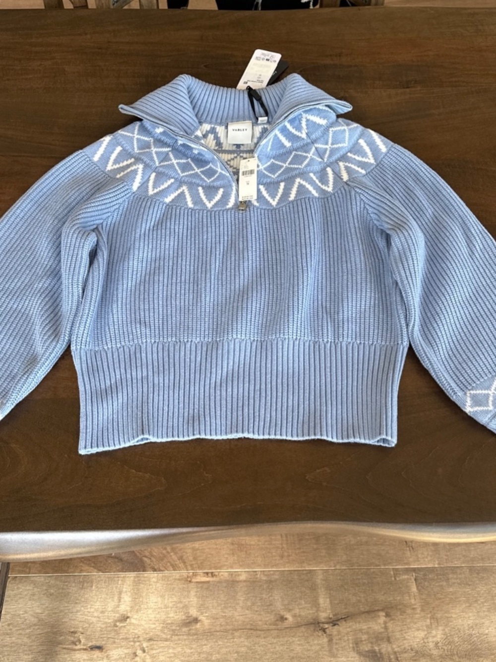 Varley Women's Sigrid Fair Isle Half-Zip Sweater Glacier Blue Size Medium NEW